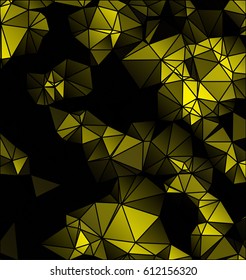 Low poly abstract yellow and black background consisting of triangles. Vector art.