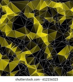 Low poly abstract yellow and black background consisting of triangles. Vector art.
