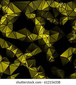 Low poly abstract yellow and black background consisting of triangles. Vector art.