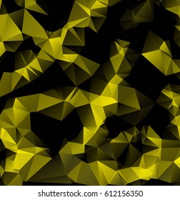 Low poly abstract yellow and black background consisting of triangles. Vector art.