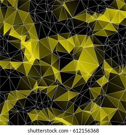 Low poly abstract yellow and black background consisting of triangles. Vector art.