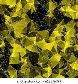 Low poly abstract yellow and black background consisting of triangles. Vector art.