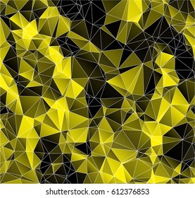 Low poly abstract yellow and black background consisting of triangles. Vector art.