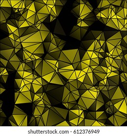 Low poly abstract yellow and black background consisting of triangles. Vector art.