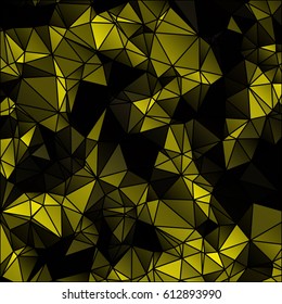 Low poly abstract yellow and black background consisting of triangles. Vector art.