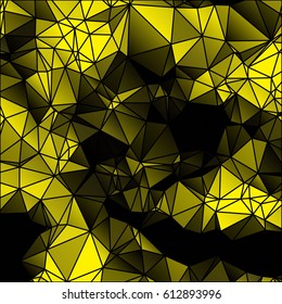 Low poly abstract yellow and black background consisting of triangles. Vector art.
