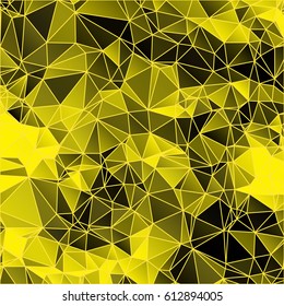 Low poly abstract yellow and black background consisting of triangles. Vector art.