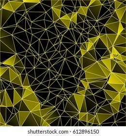 Low poly abstract yellow and black background consisting of triangles. Vector art.