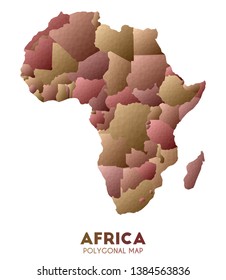 Low poly Africa map vector illustration.  Shades of brown and beige polygons.
