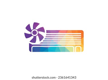 Low Poly and Air conditioner logo design, cleaning and repairing an air conditioner vector design and illustration
