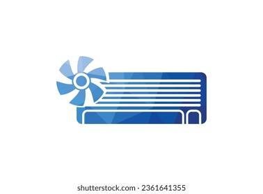 Low Poly and Air conditioner logo design, cleaning and repairing an air conditioner vector design and illustration
