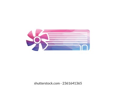 Low Poly and Air conditioner logo design, cleaning and repairing an air conditioner vector design and illustration
