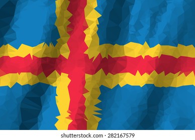 Low Poly Aland flag on polygons texture background, modern style