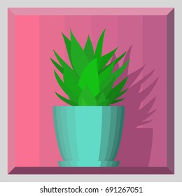 Low poly aloe in pot on volumetric canvas