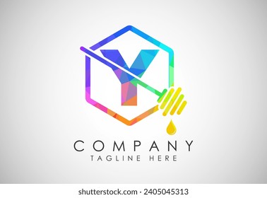 Alfabeto de poli bajo con diseño de logo de abejas melíferas. Ilustración vectorial del logotipo de la miel