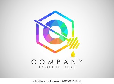 Low-Poly-Alphabet mit Logo-Design für Honigwabenbienen. Logo-Schriftzeichen, Vektorgrafik