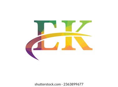 Diseño inicial de logotipo de letra EK baja de poli y alfabeto, plantilla de diseño de vectores