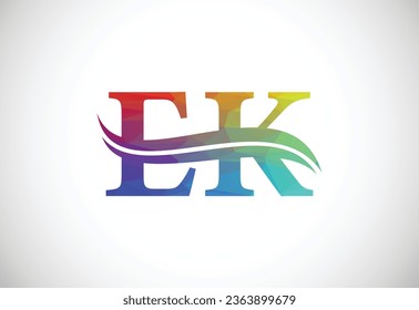 Diseño inicial de logotipo de letra EK baja de poli y alfabeto, plantilla de diseño de vectores