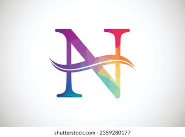 Low Poly and Alphabet initial letter N logo design template, Vector illustration
