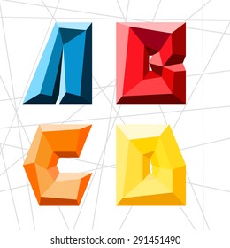 Low Poly Alphabet Letter A B C D. Vector Illustration. Polygon Structure