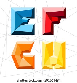 Low Poly Alphabet Letter E F G H. Vector Illustration. Polygon Structure