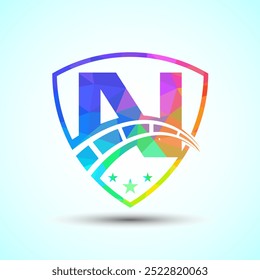 Low-Poly-Alphabet N mit Tacho und Schild. Das Design-Konzept des Automobil-Logos