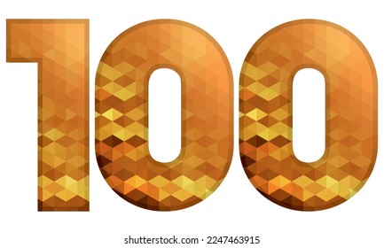 Low Poly Alphabet Number 100. Number One Hundred Vector Illustration Isolated On A White Background
