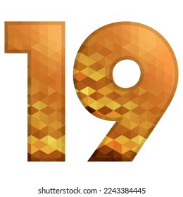 Low Poly Alphabet Number 19. Number Nineteen Vector Illustration Isolated On A White Background
