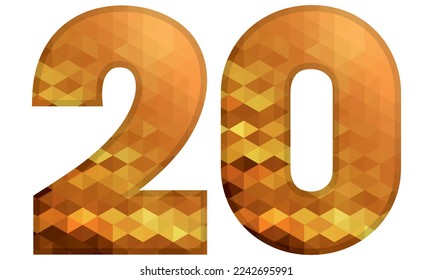Low-Poly-Alphabet Nummer 20. Zahl 20 Vektorgrafiken einzeln auf weißem Hintergrund
