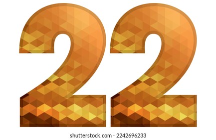 Low Poly Alphabet Number 22. Number Twenty Two Vector Illustration Isolated On A White Background
