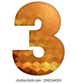 Low Poly Alphabet Number 3. Number Three Vector Illustration Isolated On A White Background
