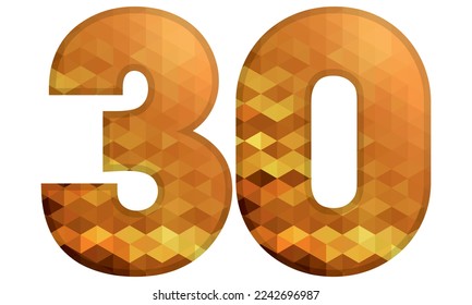 Low Poly Alphabet Number 30. Number Thirty Vector Illustration Isolated On A White Background
