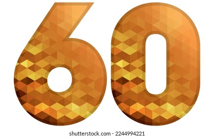 Low Poly Alphabet Number 60. Number Sixty Vector Illustration Isolated On A White Background
