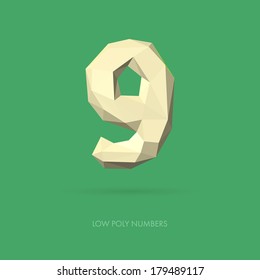 Low Poly Alphabet Number 9 - Vector Illustration