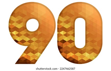 Low-Poly-Alphabet-Nummer 90. Zahl neunzig Vektorgrafik einzeln auf weißem Hintergrund
