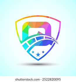 Alfabeto bajo de polietileno Q con velocímetro y signo de escudo. El concepto de diseño de logotipo automotriz