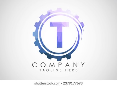Alfabeto de poli bajo en espiral de engranajes. Diseño del logotipo del ingeniero de engranajes. Logo poligonal para automóvil