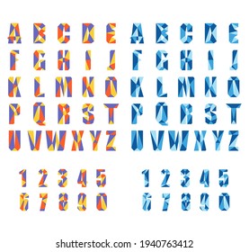 Alfabeto de polos bajos. Letras vectoriales de Lowpoly aisladas sobre fondo blanco.