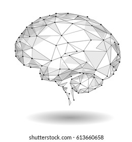 Low poly anatomical human brain vector illustration. Innovation technology IT concept of creativity mind