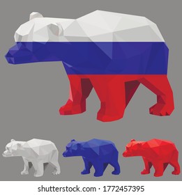 low poly animal bear symbol of russia with national flag colors
