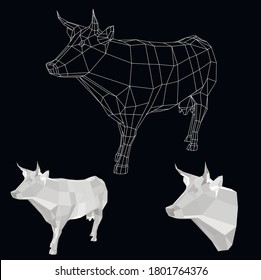 low poly animal cow vector model