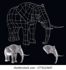low poly animal elephant vector model