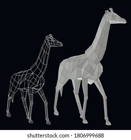 low poly animal giraffe vector model on black background