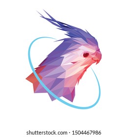 
Low poly animal vector of a bird, with blue and red color effect, seen from the left direction.