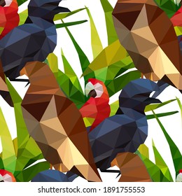 Bajas polacas y hojas de estilo minimalista en el fondo de la luz. Ilustración vectorial poligonal. Elemento decorativo para cualquier propósito. Elemento de diseño de vectores. Patrón vectorial transparente