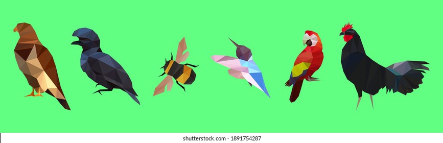 Animales de poli bajo estilo minimalista sobre fondo de luz en orden alfabético. Ilustración vectorial poligonal. Elemento decorativo para cualquier propósito. Elemento de diseño del vector