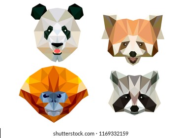 low poly animals panda,raccoon, red panda,  
snub-nosed monkey
