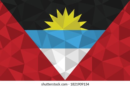 Low-Poly-Antigua und Barbuda-Fahne, Vektorgrafik. Dreieckige Antiguan- und Barbudan-Fahnengrafik. Die Landesflagge von Antigua und Barbuda ist ein Symbol der Unabhängigkeit.