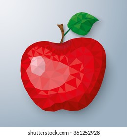 Low poly apple fruit with shadows on the gray background. Eps 10 vector file. 