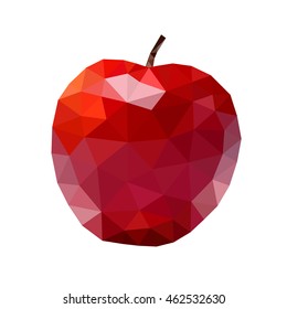 Low poly apple icon. Red bright closeup sign isolated on white background. Symbol nature, summer, fresh and healthy food, health. Creative fruit. Triangular polygonal shape object. Vector illustration